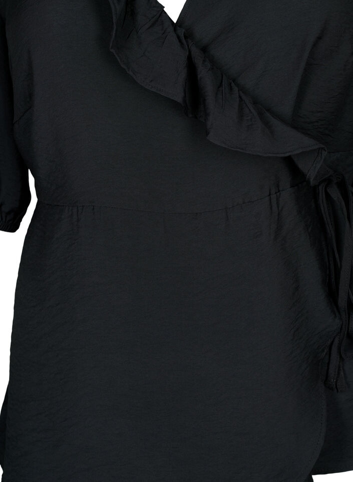 wrap Bluse i viskose med 1/2 ermer, Black, Packshot image number 2