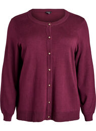 Finstrikket cardigan med kuleknapper, Rød