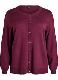 Finstrikket cardigan med kuleknapper, Rød Finstrikket cardigan med kuleknapper