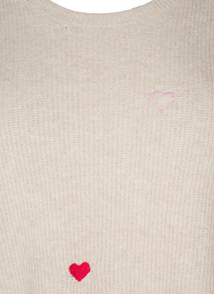 Zizzi Genser med hjerter og 3/4 ermer, Beige, Packshot image number 2