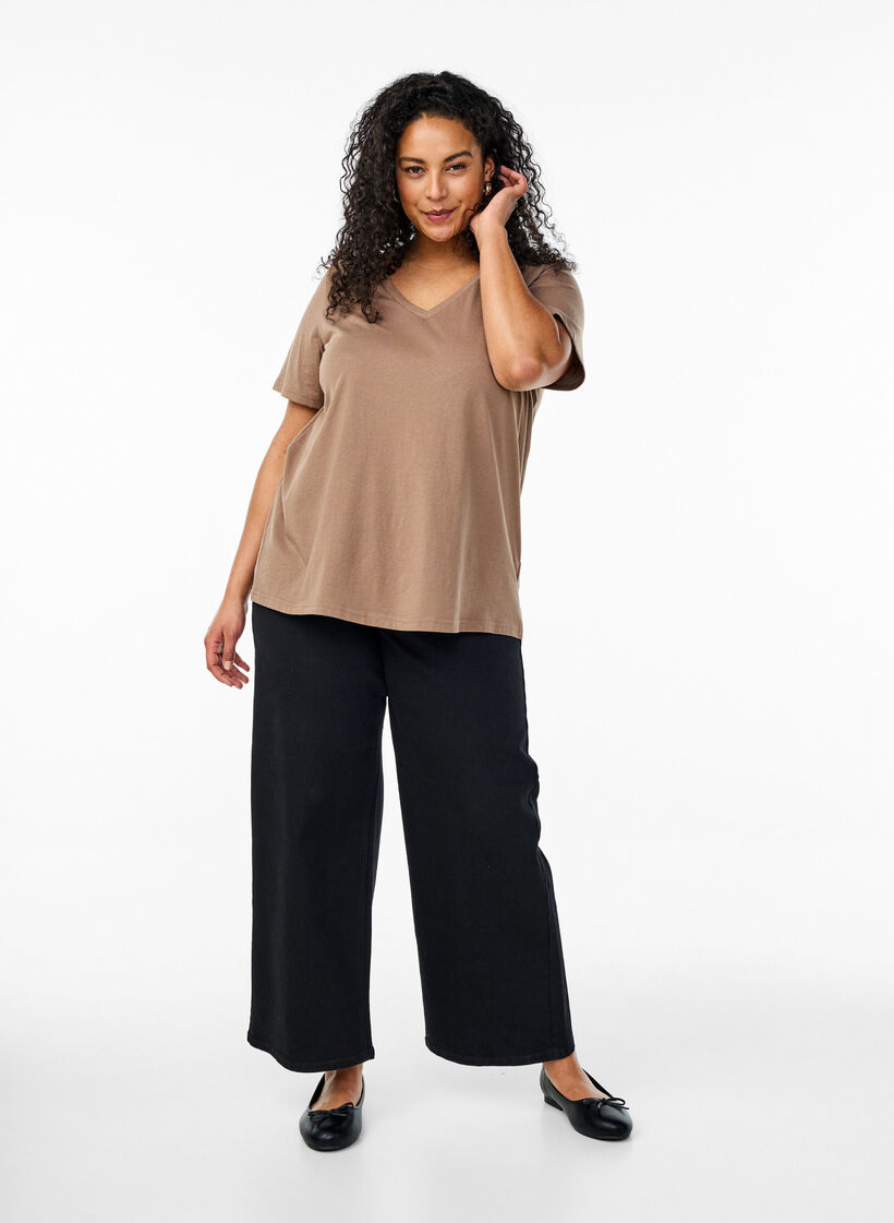 FLASH - V-hals T-skjorte, Brun, Model image number 1