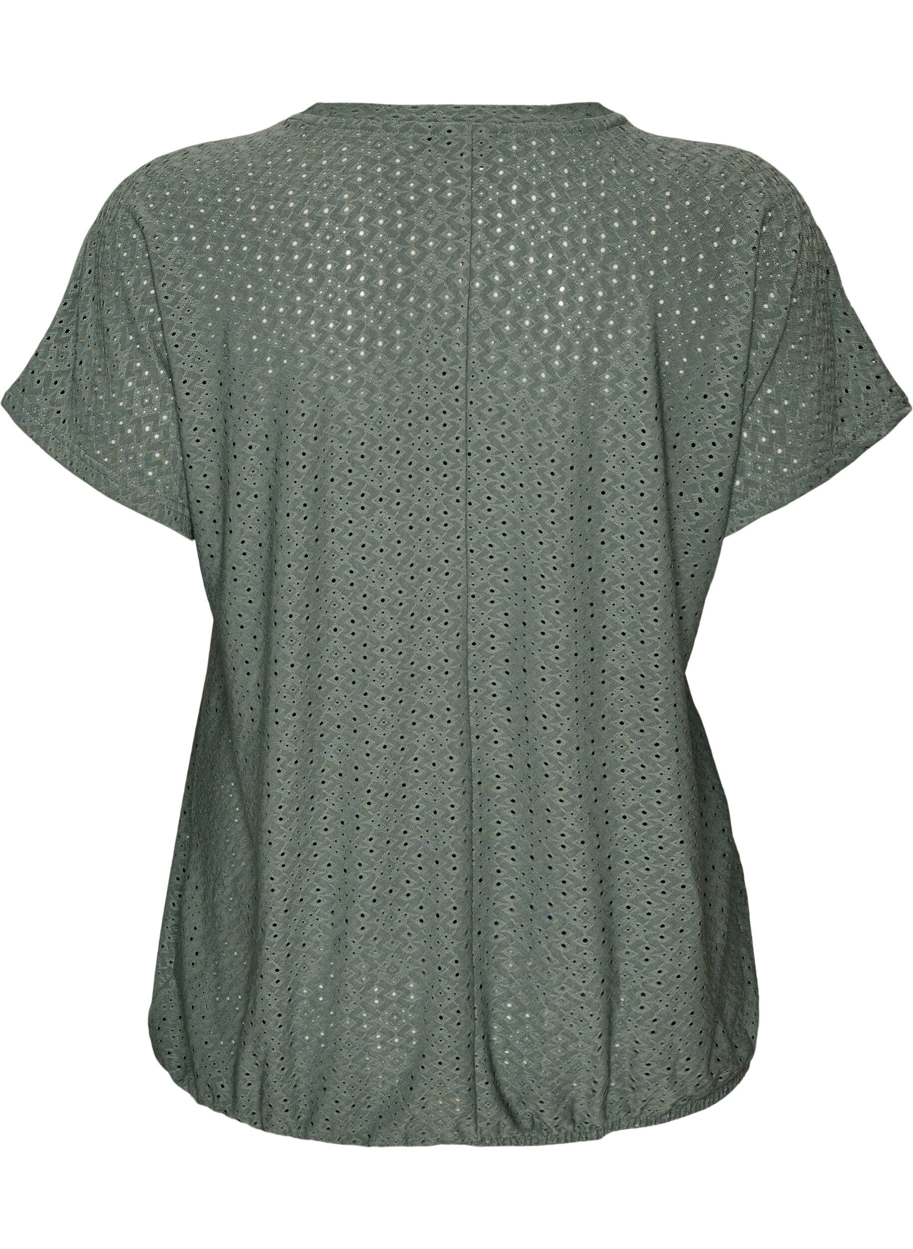 ZizziBluse med hullbroderi og ballongeffekt, Gr&oslash;nn, Packshot image number 1