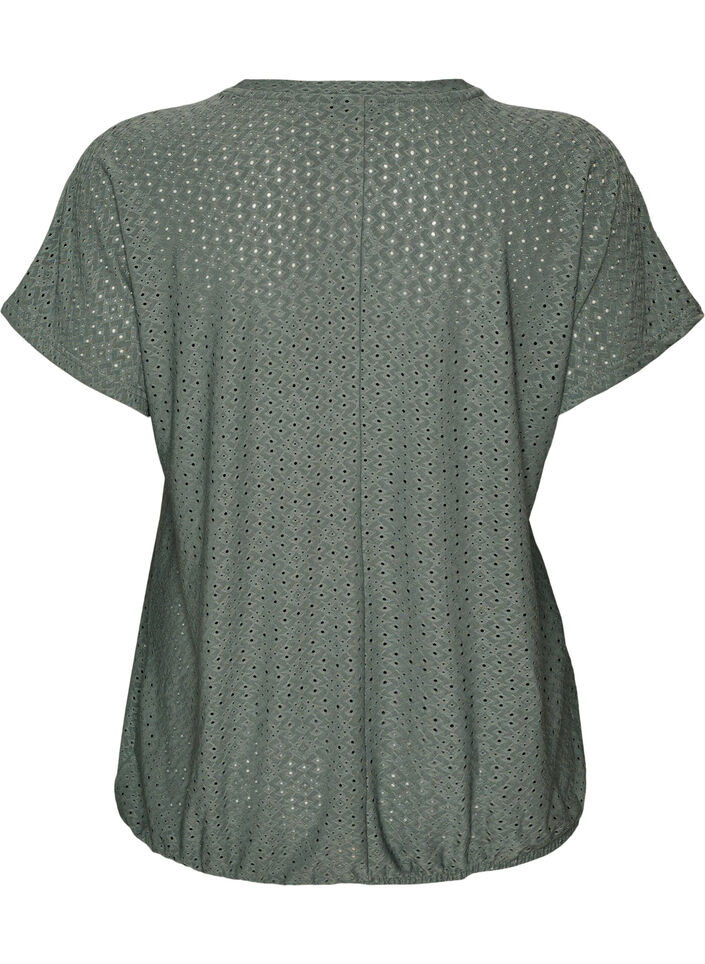 Bluse med hullbroderi og ballongeffekt, Gr&oslash;nn, Packshot image number 1