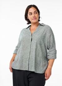 Skjorte i lin og viskose med 3/4 ermer, Grønn Skjorte i lin og viskose med 3/4 ermer, Grønn, Model