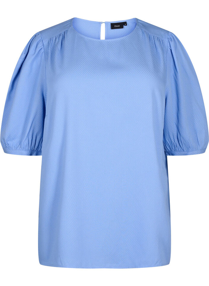 Viskosebluse med 1/2-ermer, Cornflower Blue, Packshot image number 0