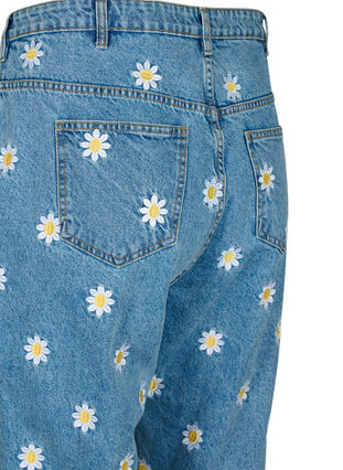 Cropped Mille jeans med broderte blomster, Light Blue Flower, Packshot image number 4