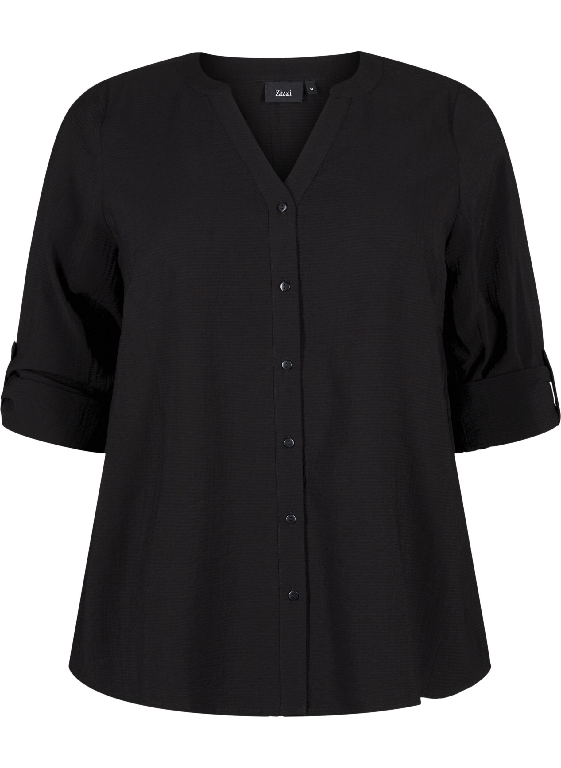 Zizzi Skjortebluse i viskose med 3/4 ermer, Black, Packshot image number 0
