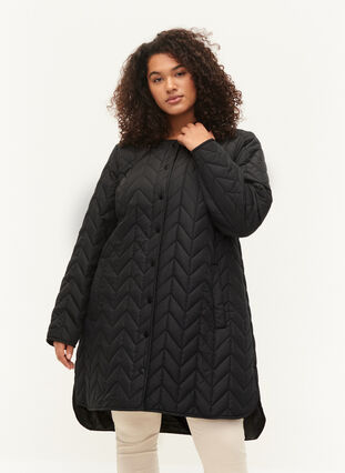 Quiltet jakke med knapper, Black, Model image number 0