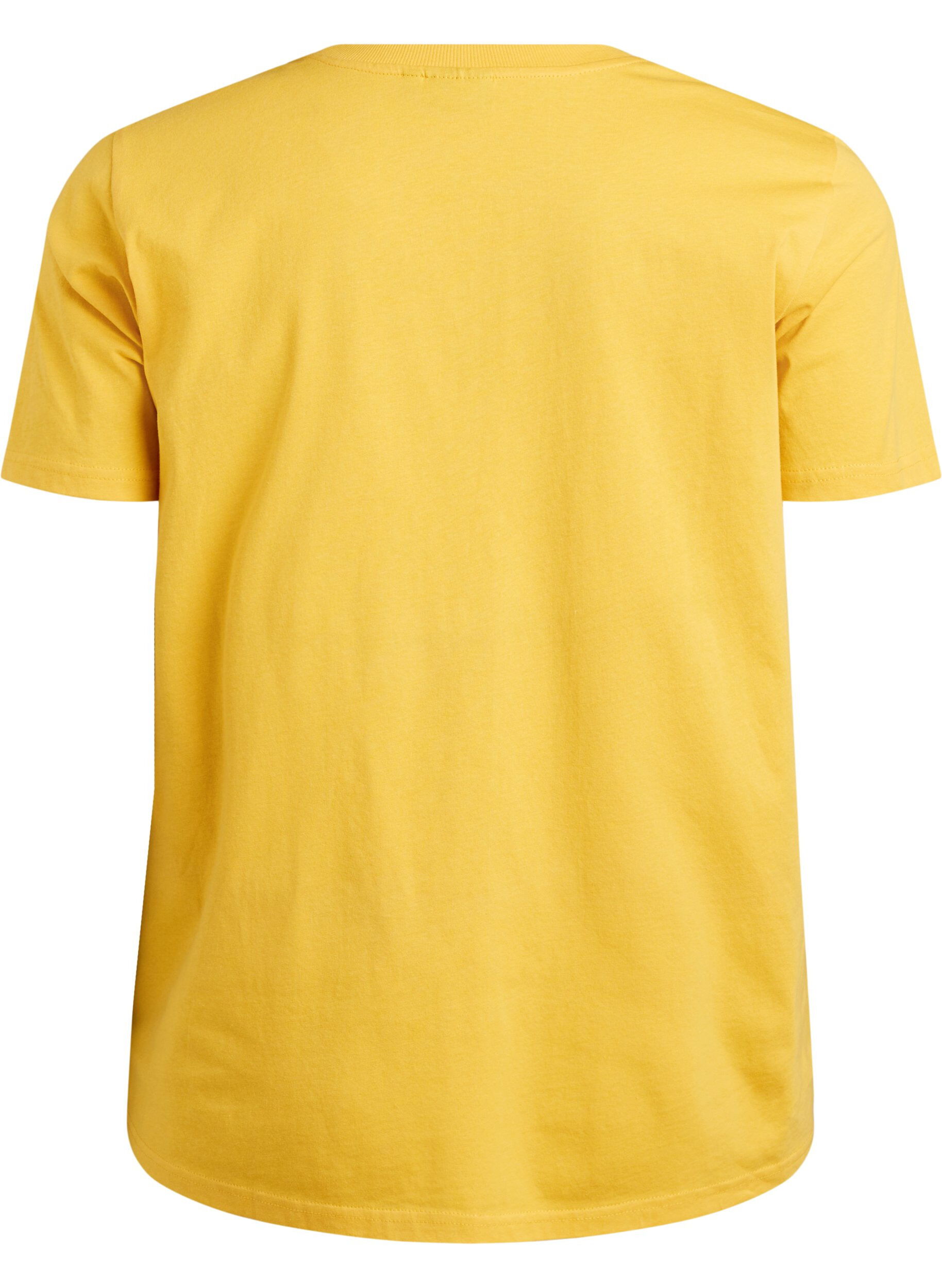 ZizziBasic T-skjorte i bomull med rund hals, Gul, Packshot image number 1