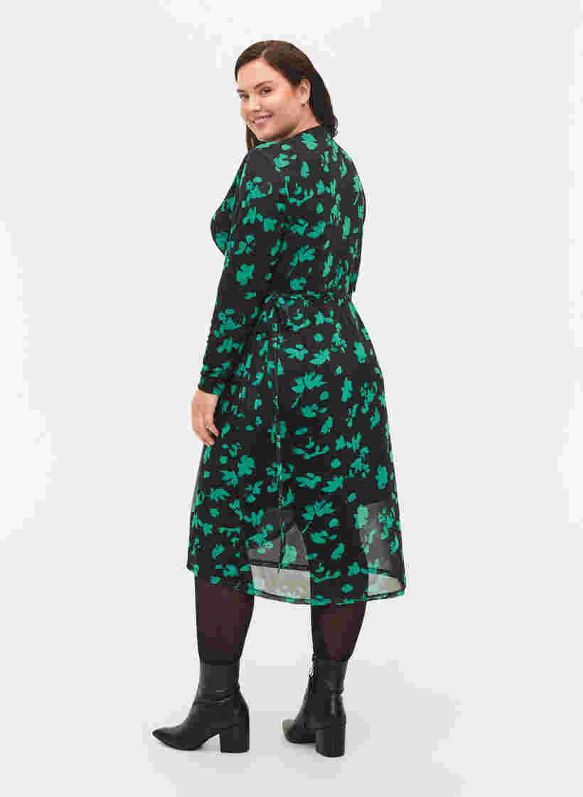 Mønstrete omslagskjole i mesh, Black Green , Model image number 1