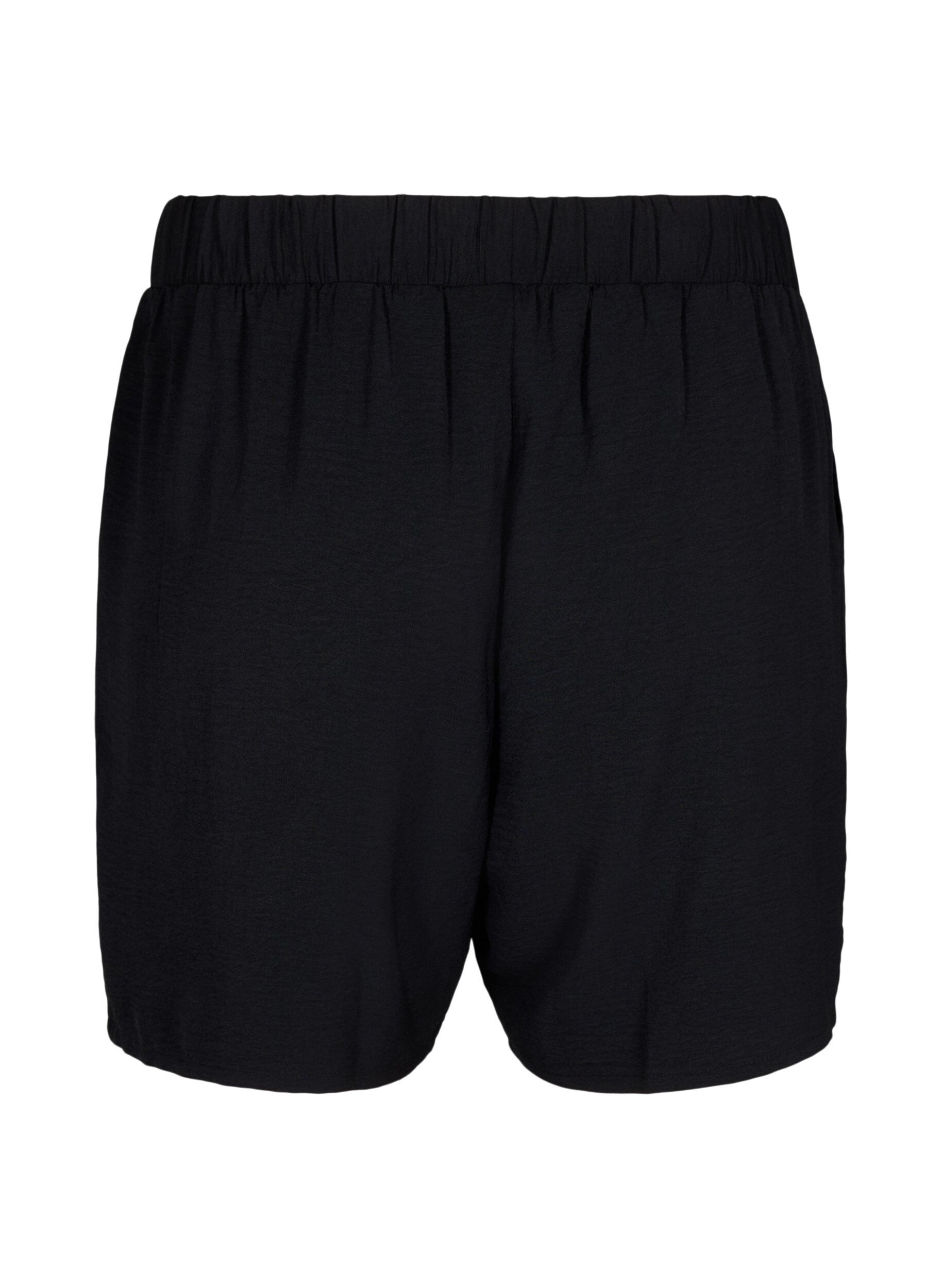 Zizzi Shorts med lommer og elastisk linning, Svart, Packshot image number 1
