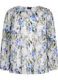 Mønstrete bluse med lange ermer, Blue Flower AOP