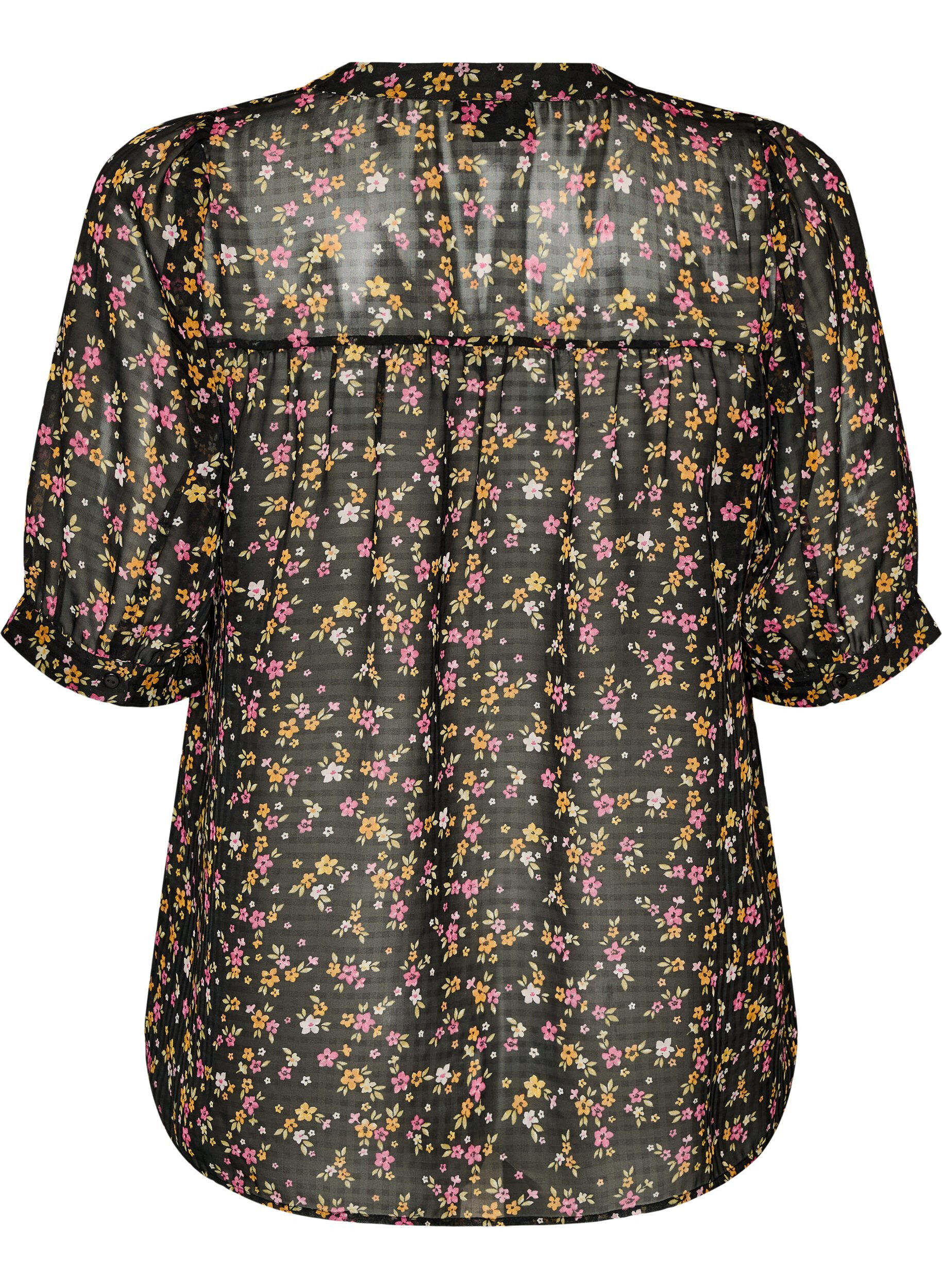 ZizziBluse med blomstertrykk og V-hals, Svart, Packshot image number 1