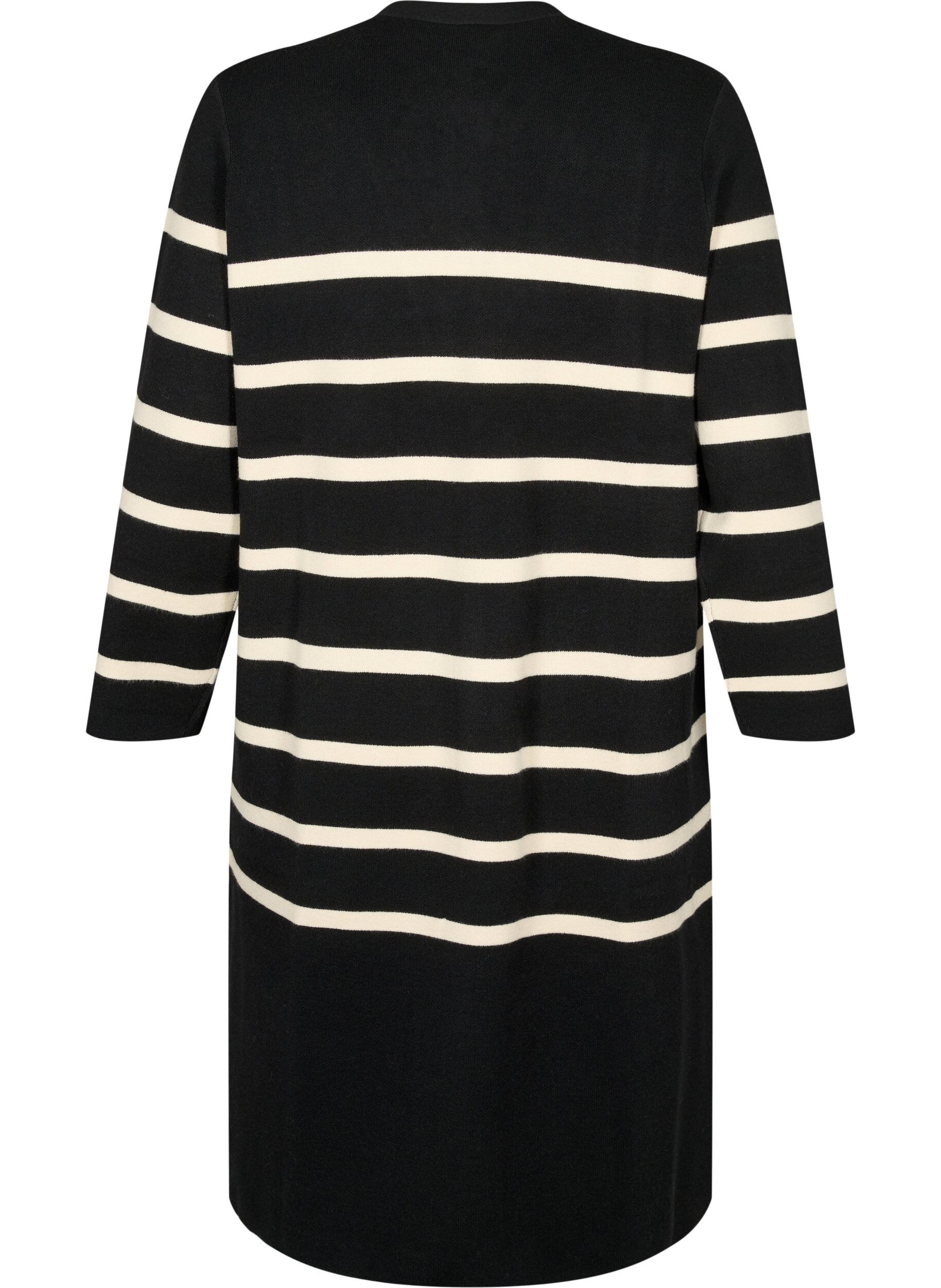 Zizzi Strikket cardigan med striper i viskoseblanding, Black w. Birch, Packshot image number 1