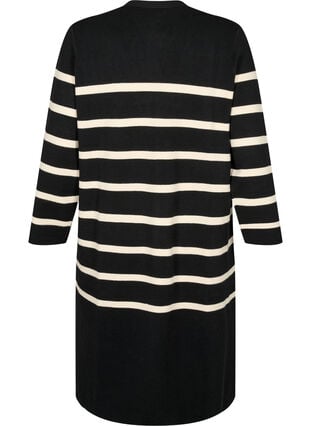 Zizzi Strikket cardigan med striper i viskoseblanding, Black w. Birch, Packshot image number 1