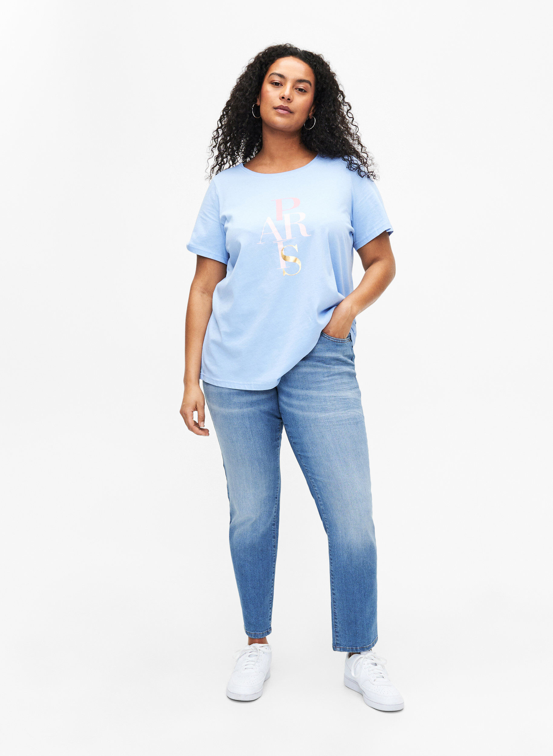 Zizzi T-skjorte i bomull med teksttrykk, Serenity w. Paris, Model image number 2