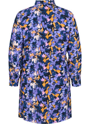 Blomstrete skjortekjole i viskose, Purple Flower AOP, Packshot image number 1