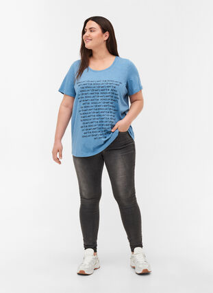 T-skjorte med trykk i organisk bomull, Blue Heaven Melange, Model image number 2