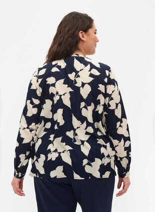 FLASH - Langermet bluse med mønster, Blue White Flower, Model image number 1