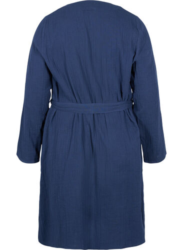 Morgenkåpe i bomull med knyting, Navy Blazer, Packshot image number 1