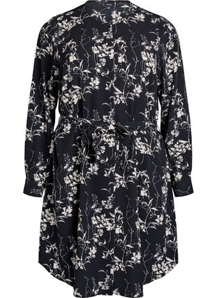 Zizzi Langermet skjortekjole med knytebelte, Svart, Packshot image number 0