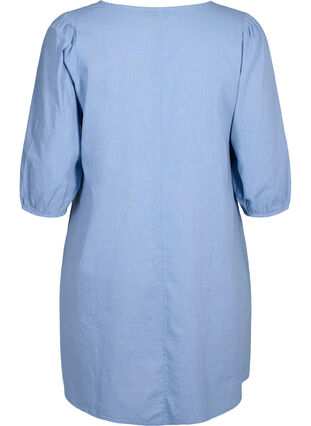 Kort kjole i bomullsblanding med lin, Faded Denim, Packshot image number 1