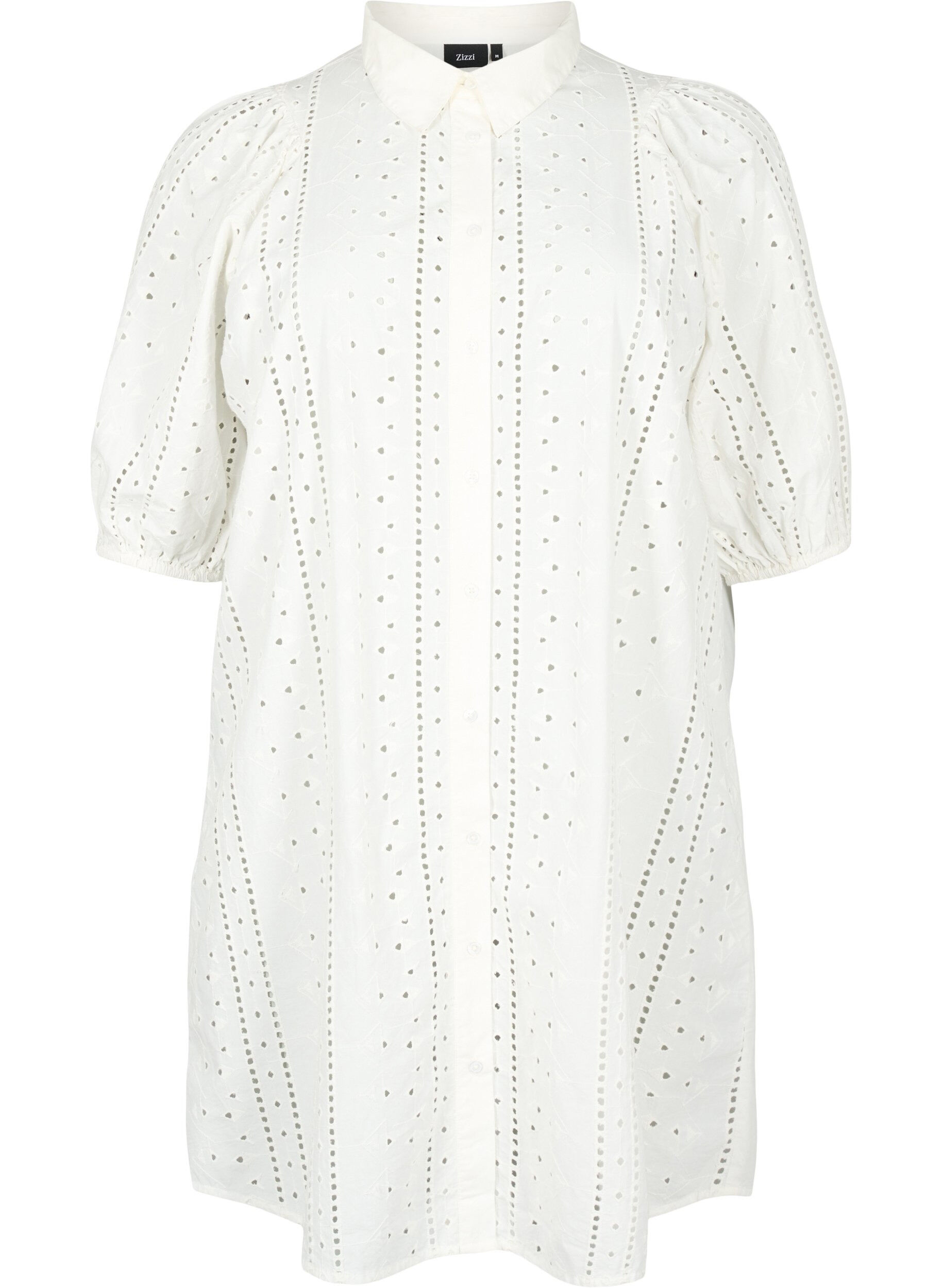Zizzi Skjortekjole i bomull med broderi anglaise, Off White, Packshot image number 0