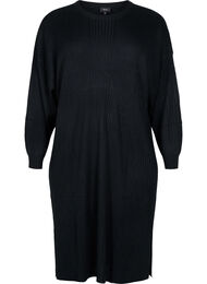 Oversized strikkekjole med splitt, Black