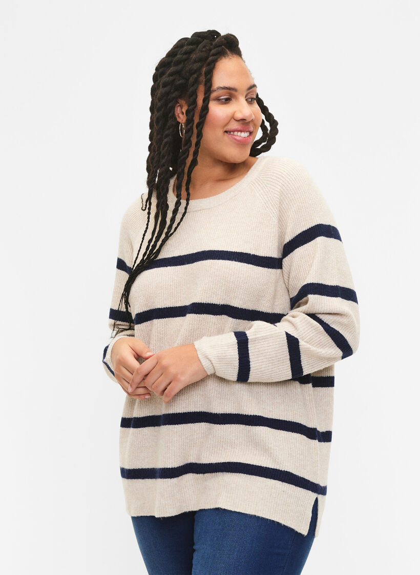 Ribbestrikket genser med striper, P.Stone/Navy.B.Mel., Model image number 0
