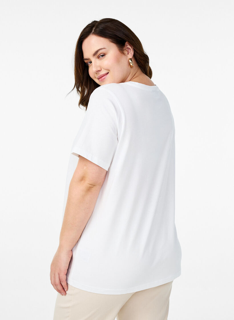 T-skjorte i økologisk bomull med blomstertrykk, B. White w. Flower, Model image number 1