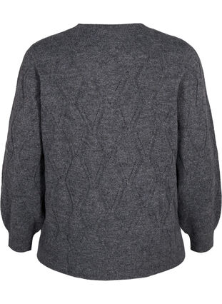 Strikket genser med hullmønster, Dark Grey Melange, Packshot image number 1