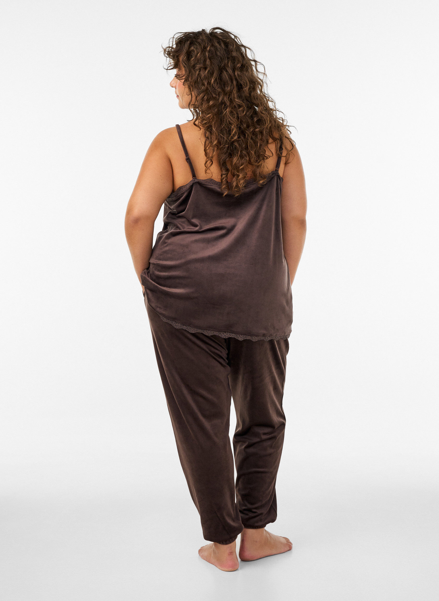 ZizziLoose fit velourbukser, Brun, Model image number 2