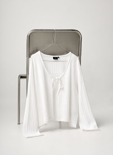 Zizzi Jersey cardigan med tekstur og knyting foran, Hvit, Image image number 0