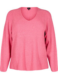 Strikket bluse med v-hals og lange ermer, Bubblegum Wh. Mel.
