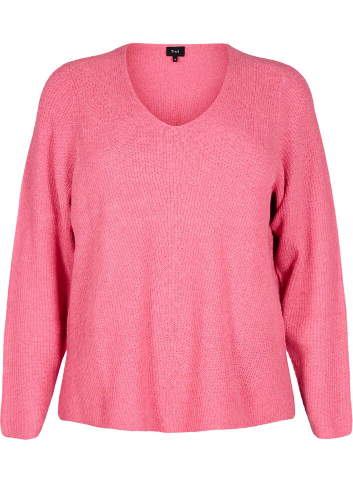 Strikket bluse med v-hals og lange ermer, Bubblegum Wh. Mel., Packshot image number 0