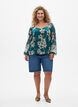 Chiffonbluse med blomstertrykk og lange ermer, Gr&oslash;nn, Model image number 1