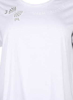 Zizzi T-skjorte i økologisk bomull med sløyfedetaljer, Bright White, Packshot image number 2