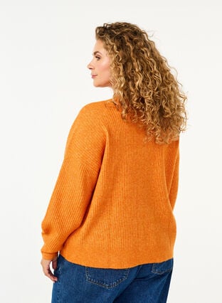 Zizzi Ribbestrikket cardigan med knapper, Orange, Model image number 2