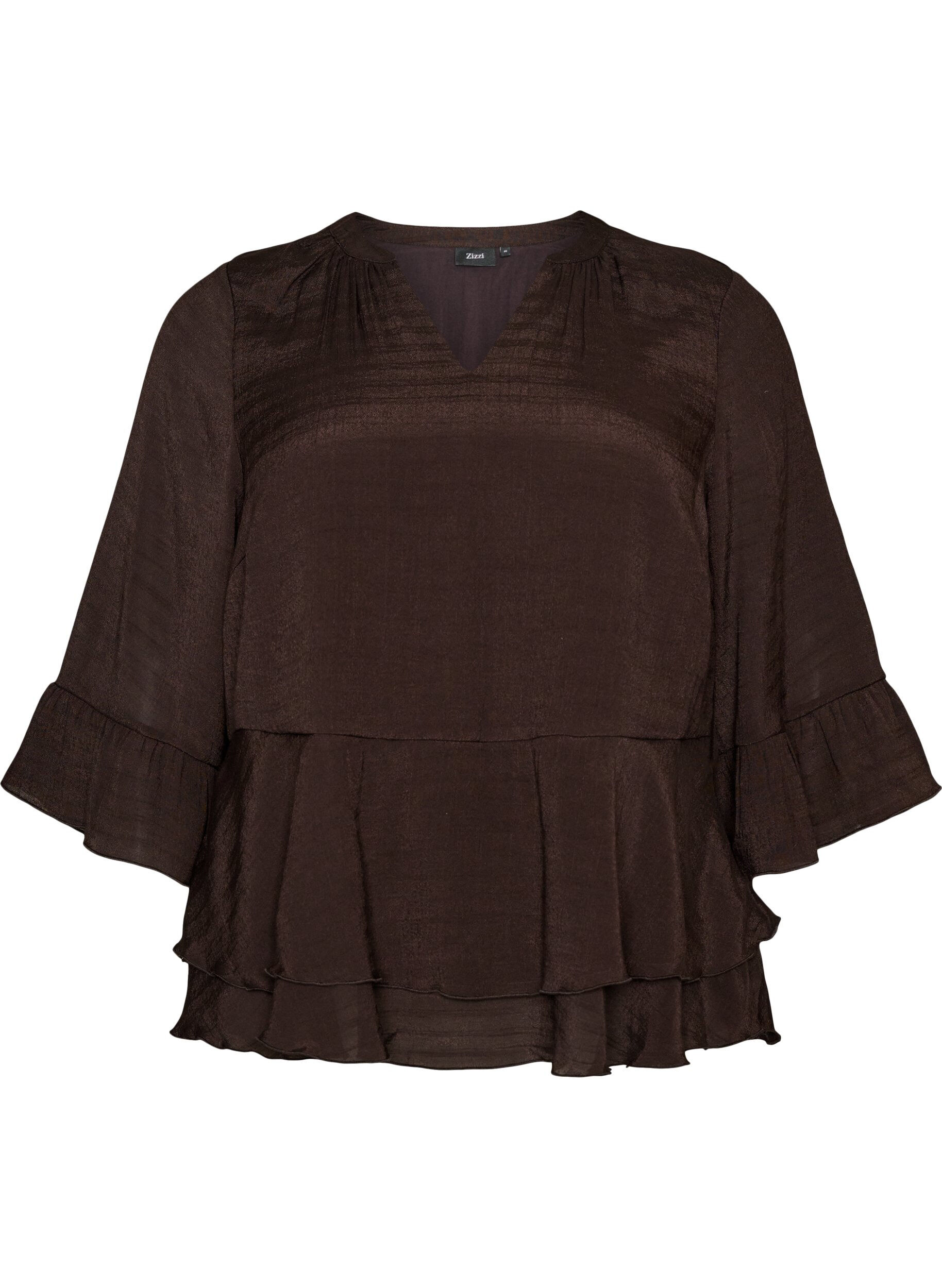 Bluse med 3/4-ermer og volangdetaljer