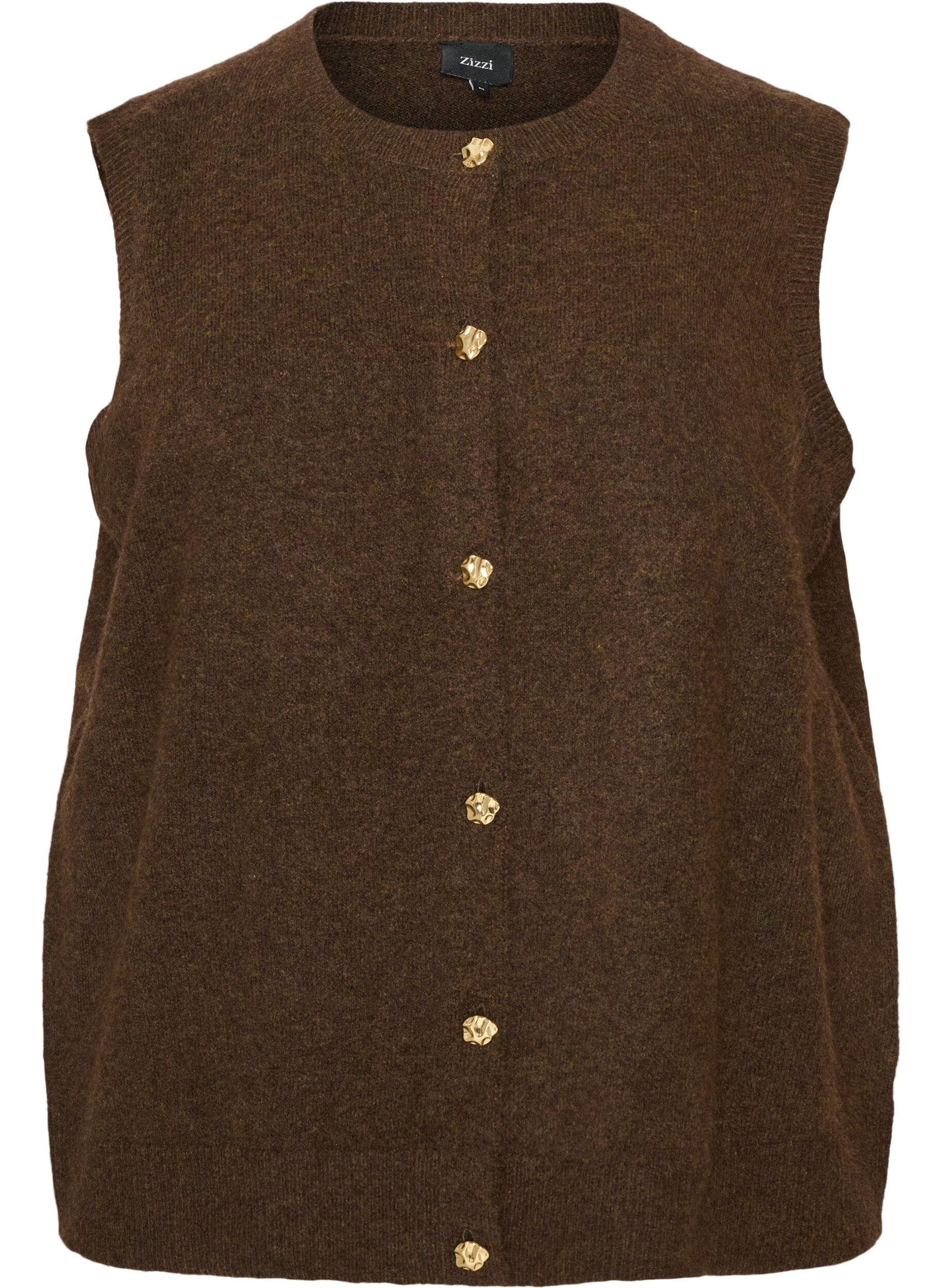 ZizziStrikket vest med dekorative knapper, Brun, Packshot image number 0