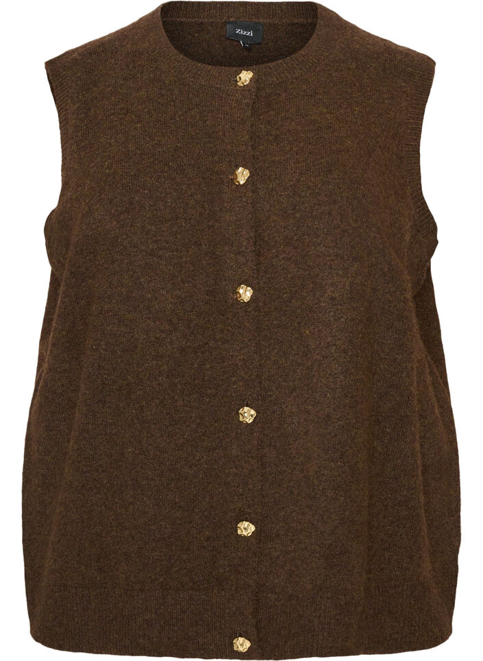 Strikket vest med dekorative knapper, Brun, Packshot image number 0