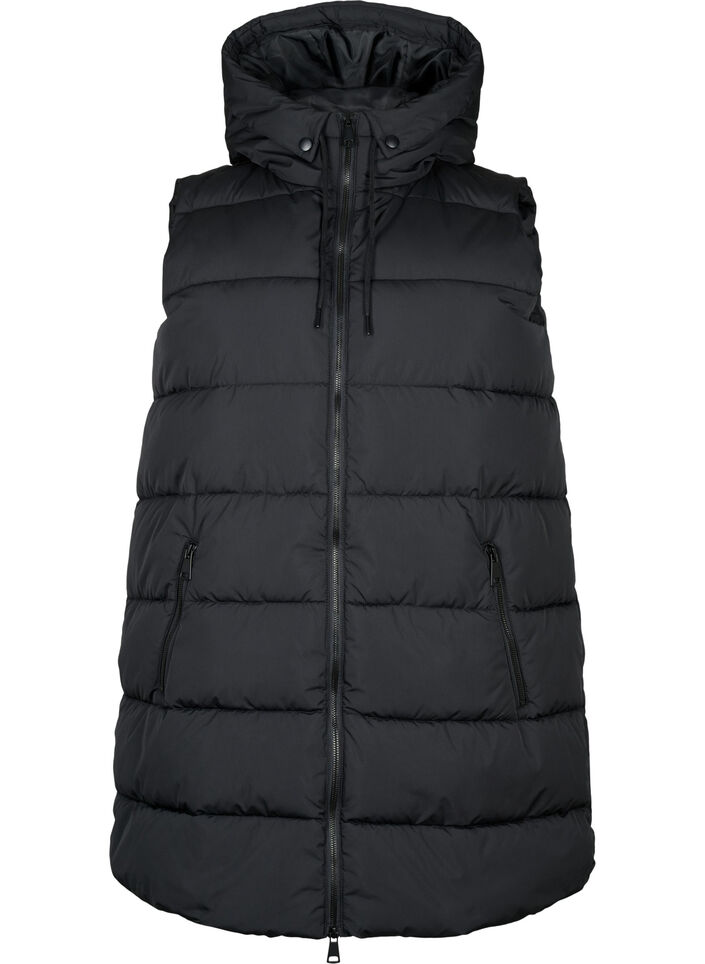 Lang vest med hette og lommer, Svart, Packshot image number 0