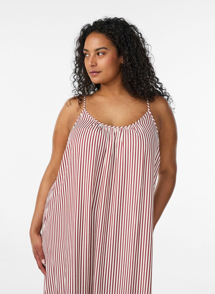 Sommerkjole med striper og A-form, R&oslash;d, Model image number 2