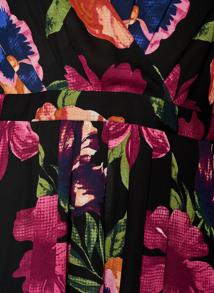 Maxikjole med omslagshals og lange ermer, Svart, Packshot image number 2