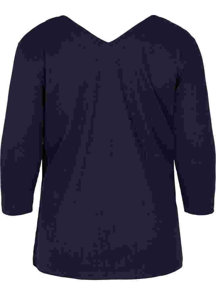 Bluse med 3/4-ermer og blondedetaljer, Navy Blazer, Packshot image number 1