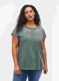 T-skjorte i Bomull med mønsterdetalj, Balsam Green Leaf, Model