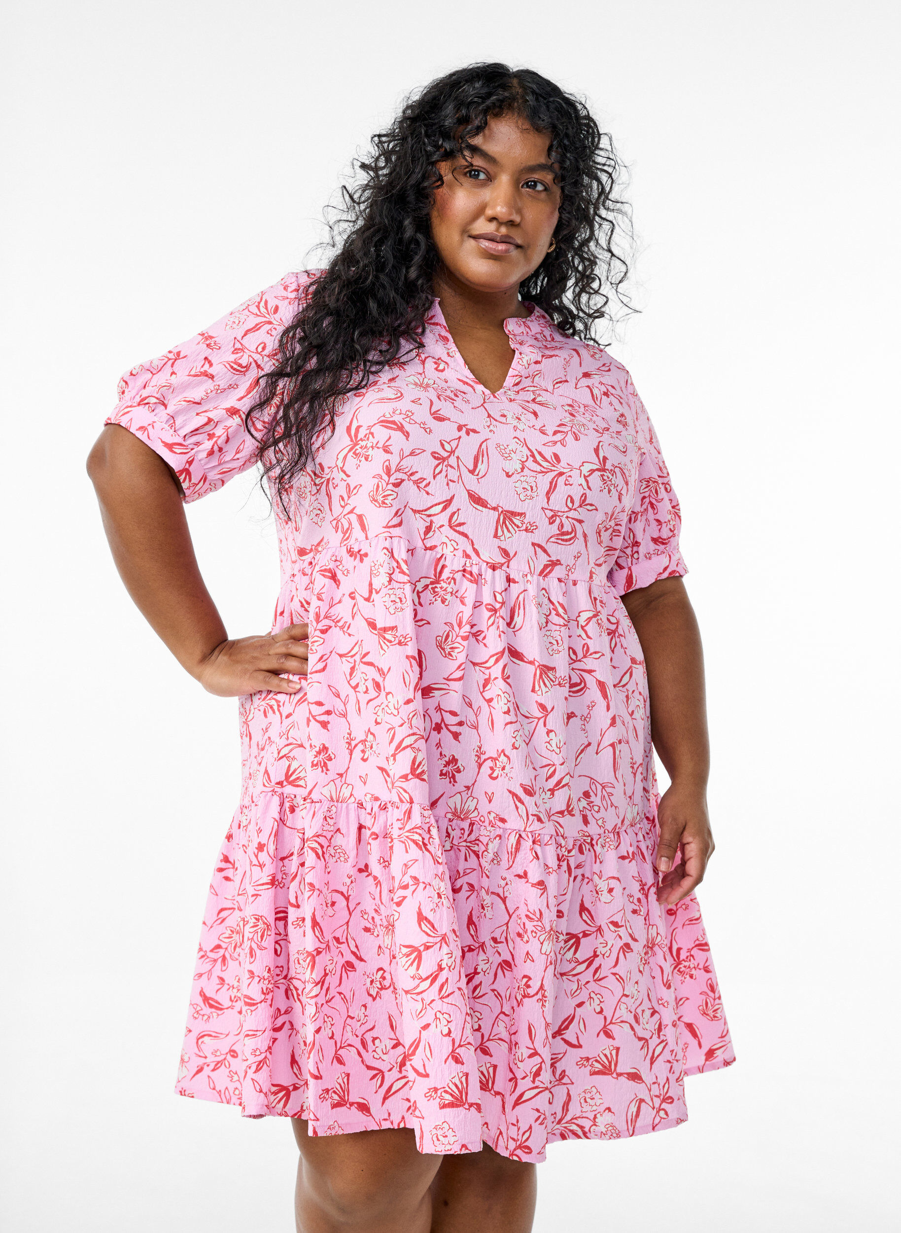 Zizzi Kort A-linje kjole, Lilla, Model image number 0