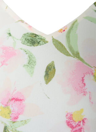 Blomstrete bluse med lange ermer og V-hals, White/Pink Flower, Packshot image number 2