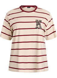 T-skjorte med striper og leoparddetalj, Beige
