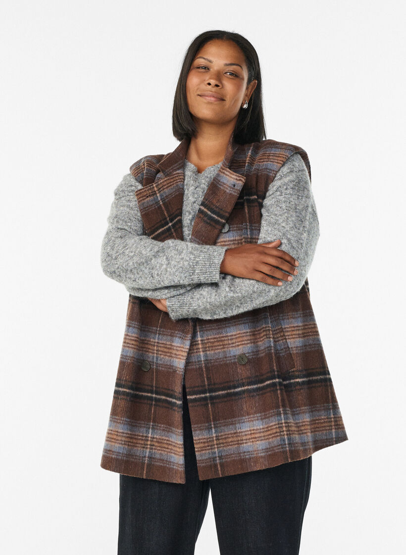 Lang rutete vest, Brown Blue Check , Model